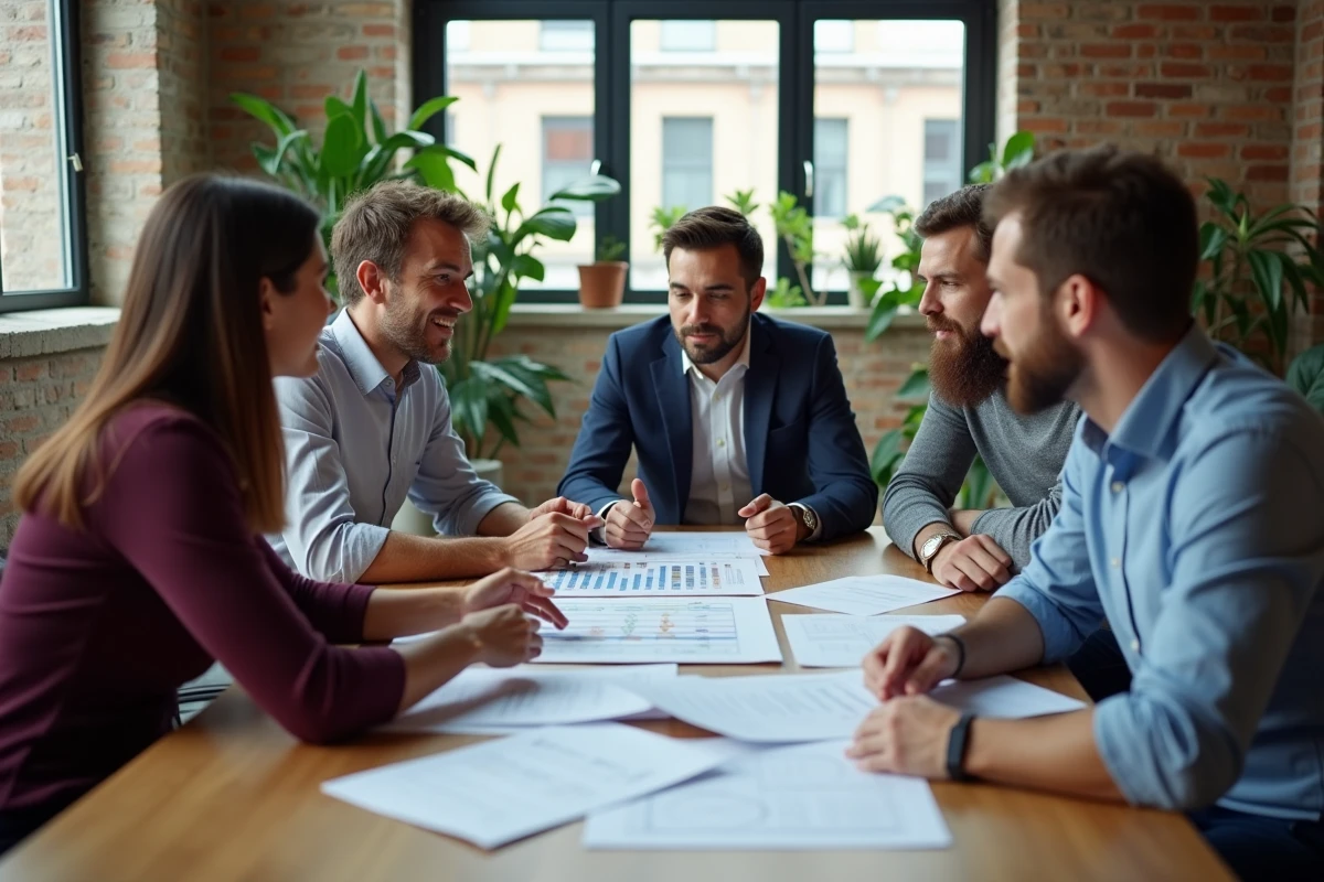 Equipe diverse en réunion autour d une table de coworking